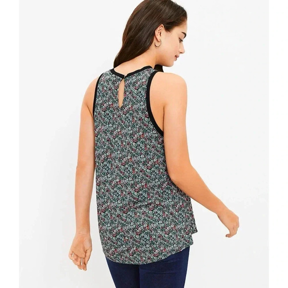 LOFT Floral Rib Trim Mixed Media Tank - Picture 2 of 12